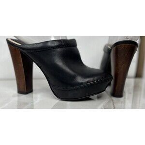 Frye Natasha Leather High Heels Pumps Clogs Black  Sz 7 M Slip On Shoes Platform